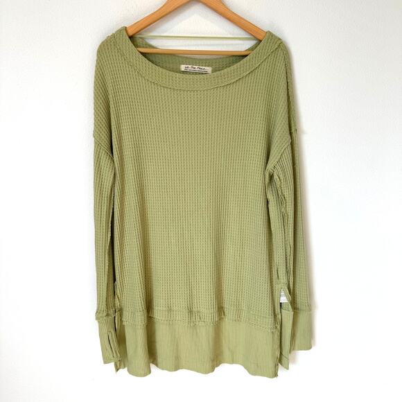 Free People We The Free Light Green Waffle Knit Thermal Tunic Long Sleeve Tee - Picture 2 of 12